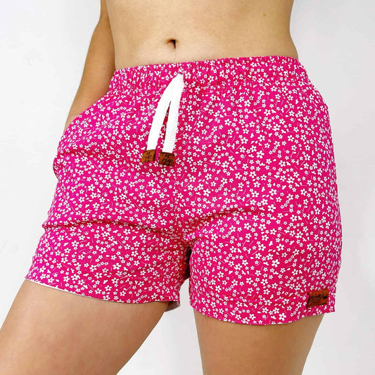 Shorts para Mujer Flores en fondo Rosa